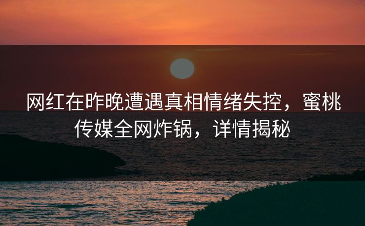 网红在昨晚遭遇真相情绪失控，蜜桃传媒全网炸锅，详情揭秘