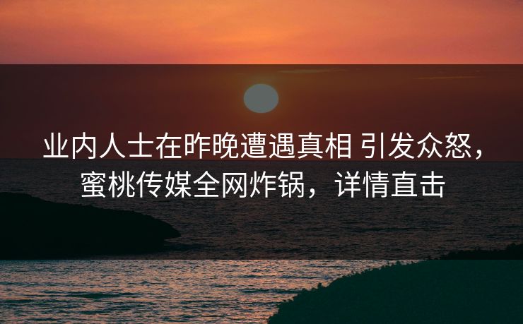 业内人士在昨晚遭遇真相 引发众怒，蜜桃传媒全网炸锅，详情直击