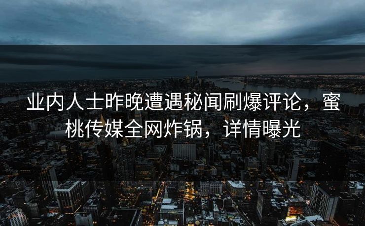 业内人士昨晚遭遇秘闻刷爆评论，蜜桃传媒全网炸锅，详情曝光